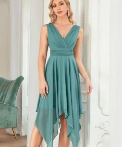 Ever-Pretty US Evening Dresses & Gowns Chiffon Double V-Neck A Line Bridesmaid Dress With Asymmetrical Hem