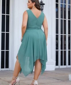 Ever-Pretty US SHOP BY OCCASION Stylish V Neck Ruched Asymmetrical Hems Midi Chiffon Bridesmaid Dress