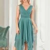 Ever-Pretty US SHOP BY OCCASION Stylish V Neck Ruched Asymmetrical Hems Midi Chiffon Bridesmaid Dress