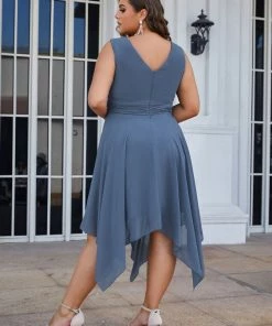 Ever-Pretty US Evening Dresses & Gowns Chiffon Double V-Neck A Line Bridesmaid Dress With Asymmetrical Hem