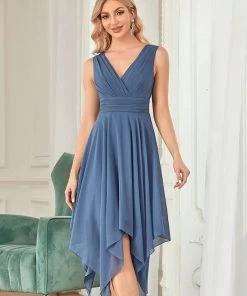 Ever-Pretty US Evening Dresses & Gowns Chiffon Double V-Neck A Line Bridesmaid Dress With Asymmetrical Hem