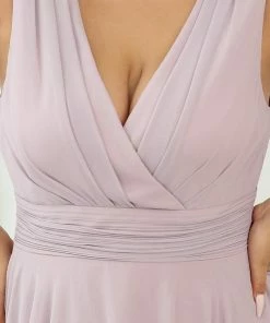 Ever-Pretty US Plus Size Double V Neck Ruched-Waist Midi Chiffon Bridesmaid Dress