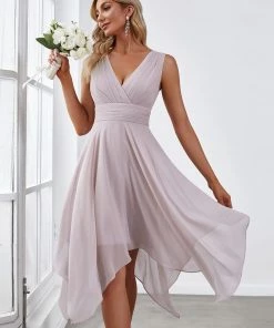 Ever-Pretty US SHOP BY OCCASION Stylish V Neck Ruched Asymmetrical Hems Midi Chiffon Bridesmaid Dress