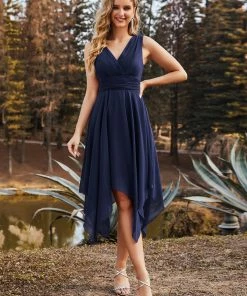 Ever-Pretty US Evening Dresses & Gowns Chiffon Double V-Neck A Line Bridesmaid Dress With Asymmetrical Hem
