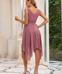 Ever-Pretty US Evening Dresses & Gowns Chiffon Double V-Neck A Line Bridesmaid Dress With Asymmetrical Hem
