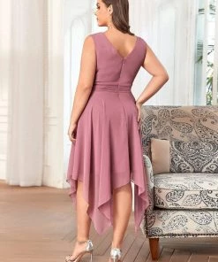Ever-Pretty US Plus Size Double V Neck Ruched-Waist Midi Chiffon Bridesmaid Dress