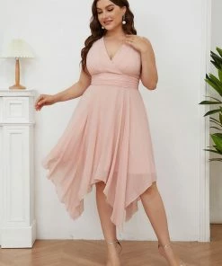 Ever-Pretty US Evening Dresses & Gowns Chiffon Double V-Neck A Line Bridesmaid Dress With Asymmetrical Hem