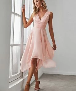 Ever-Pretty US Evening Dresses & Gowns Chiffon Double V-Neck A Line Bridesmaid Dress With Asymmetrical Hem