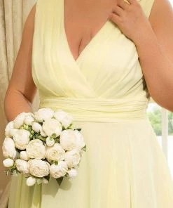 Ever-Pretty US Plus Size Double V Neck Ruched-Waist Midi Chiffon Bridesmaid Dress