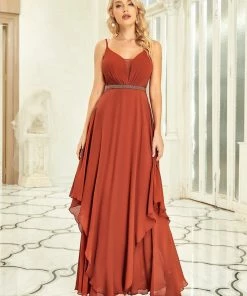 Ever-Pretty US V-Neck Ruffled Spaghetti Strap Beaded Chiffon Bridesmaid Dress