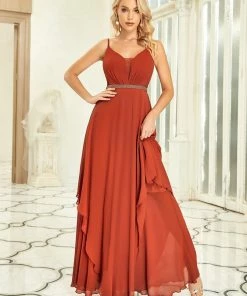 Ever-Pretty US V-Neck Ruffled Spaghetti Strap Beaded Chiffon Bridesmaid Dress