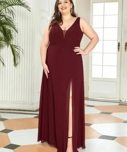 Ever-Pretty US Plus Size Sleeveless High Slit Formal Chiffon Dresses