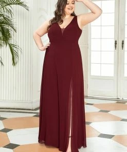 Ever-Pretty US Plus Size Sleeveless High Slit Formal Chiffon Dresses