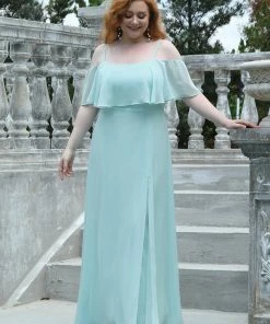 Ever-Pretty US Flattering Chiffon Spaghetti Straps Lotus Leaf Sleeveless Bridesmaid Dress