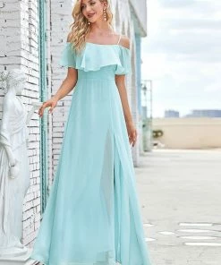 Ever-Pretty US Flattering Chiffon Spaghetti Straps Lotus Leaf Sleeveless Bridesmaid Dress