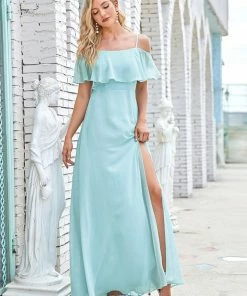 Ever-Pretty US Flattering Chiffon Spaghetti Straps Lotus Leaf Sleeveless Bridesmaid Dress