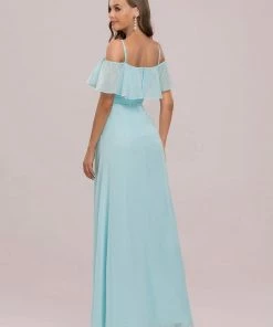 Ever-Pretty US Flattering Chiffon Spaghetti Straps Lotus Leaf Sleeveless Bridesmaid Dress