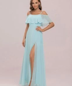 Ever-Pretty US Flattering Chiffon Spaghetti Straps Lotus Leaf Sleeveless Bridesmaid Dress