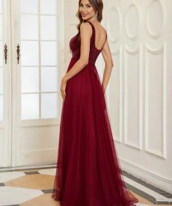 Ever-Pretty US Summer Dresses 2022 Tulle Sequin Sleeveless A-Line Bridesmaid Dress