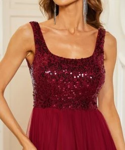 Ever-Pretty US Summer Dresses 2022 Tulle Sequin Sleeveless A-Line Bridesmaid Dress