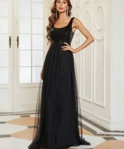 Ever-Pretty US Summer Dresses 2022 Tulle Sequin Sleeveless A-Line Bridesmaid Dress
