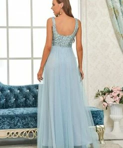 Ever-Pretty US Summer Dresses 2022 Tulle Sequin Sleeveless A-Line Bridesmaid Dress