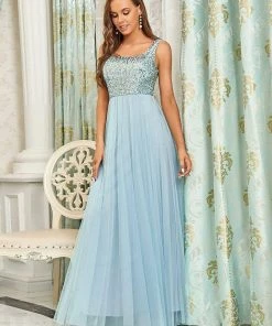 Ever-Pretty US Summer Dresses 2022 Tulle Sequin Sleeveless A-Line Bridesmaid Dress