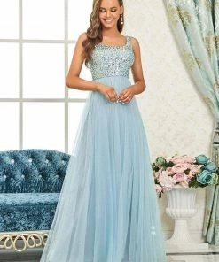 Ever-Pretty US Summer Dresses 2022 Tulle Sequin Sleeveless A-Line Bridesmaid Dress
