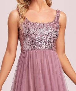 Ever-Pretty US Summer Dresses 2022 Tulle Sequin Sleeveless A-Line Bridesmaid Dress