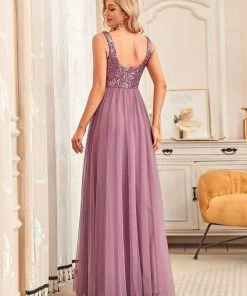 Ever-Pretty US Summer Dresses 2022 Tulle Sequin Sleeveless A-Line Bridesmaid Dress