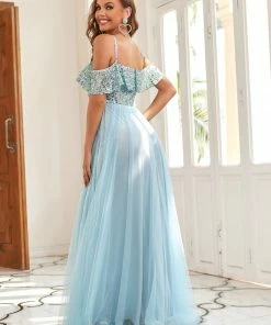 Ever-Pretty US SHOP BY OCCASION Sequin Ruffled Cold Shoulder Bridesmaid Dress