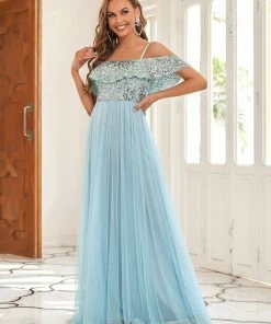 Ever-Pretty US SHOP BY OCCASION Sequin Ruffled Cold Shoulder Bridesmaid Dress