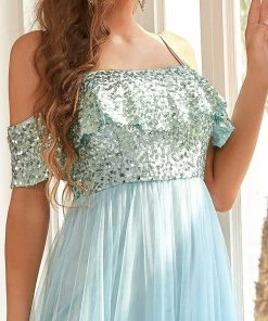 Ever-Pretty US SHOP BY OCCASION Sequin Ruffled Cold Shoulder Bridesmaid Dress