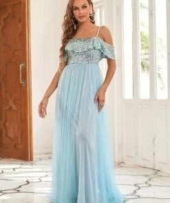 Ever-Pretty US SHOP BY OCCASION Sequin Ruffled Cold Shoulder Bridesmaid Dress
