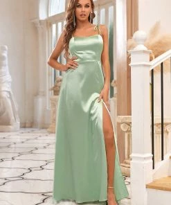 Ever-Pretty US SHOP BY OCCASION Floor-Length Front Slit Spaghetti Strap Bridesmaid Dress