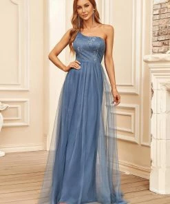 Ever-Pretty US Sheer Asymmetrical One-Shoulder Lace A-Line Bridesmaid Dress