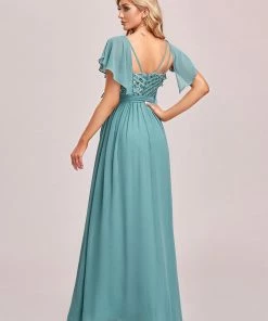 Ever-Pretty US Flutter Sleeve Tie-Waist Sequin A-Line Bridesmaid Dress