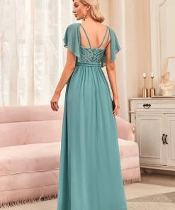 Ever-Pretty US Flutter Sleeve Tie-Waist Sequin A-Line Bridesmaid Dress
