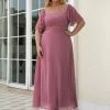 Ever-Pretty US SHOP BY OCCASION Plus Size Square Neck Formal Bridesmaid Dress With Sleeves
