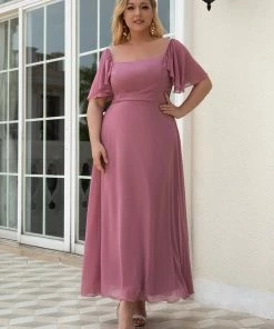 Ever-Pretty US SHOP BY OCCASION Plus Size Square Neck Formal Bridesmaid Dress With Sleeves