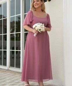 Ever-Pretty US SHOP BY OCCASION Plus Size Square Neck Formal Bridesmaid Dress With Sleeves
