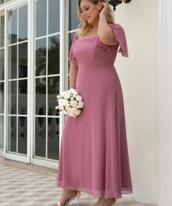 Ever-Pretty US SHOP BY OCCASION Plus Size Square Neck Formal Bridesmaid Dress With Sleeves