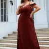 Ever-Pretty US SHOP BY OCCASION Plus Size Velvet Cold-Shoulder Sweetheart Column Bridesmaid Dress