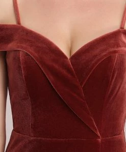 Ever-Pretty US SHOP BY OCCASION Velvet Spaghetti Strap High Slit Sweetheart Bridesmaid Dress