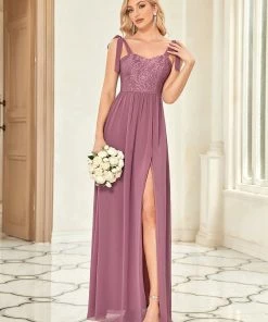 Ever-Pretty US SHOP BY OCCASION Lace Sleeveless A-Line Front Slit Bridesmaid Dress