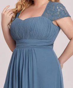 Ever-Pretty US Plus Size Lace Cap Sleeve Ruched Sweetheart A-Line Bridesmaid Dress