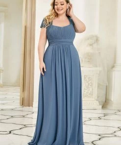 Ever-Pretty US Plus Size Lace Cap Sleeve Ruched Sweetheart A-Line Bridesmaid Dress