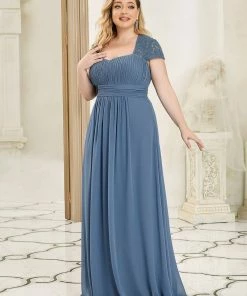 Ever-Pretty US Plus Size Lace Cap Sleeve Ruched Sweetheart A-Line Bridesmaid Dress