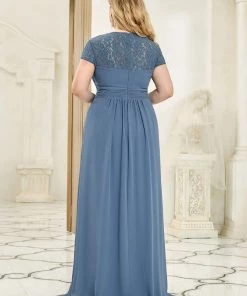 Ever-Pretty US Plus Size Lace Cap Sleeve Ruched Sweetheart A-Line Bridesmaid Dress