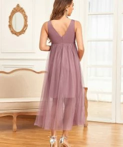 Ever-Pretty US Ruched V-Neck Sequin Empire Waist Double Layer Tulle Maternity Dress Maternity Dresses